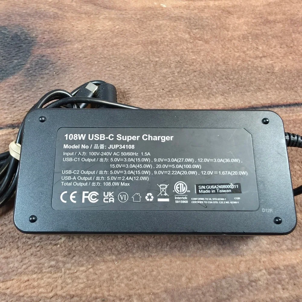 j5create USB-C Super Charger JUP34108 Black Excellent 108W Power Adapter